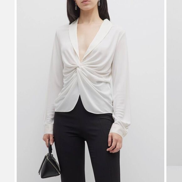 Donna Karen White Blouse V-Neck Nordstrom Small - Picture 1 of 10